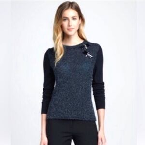 Tory Burch Merino Wool Navy Blue Teal embellished dragonfly Rory Sweater